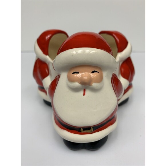 Vintage Ardco Christmas‎ Triple Santa Planter Candy Nut Dish Made In Taiwan - Picture 4 of 6